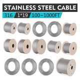 Vevor T316 1x19 Stainless Steel Cable 1/8  3/16  Steel W Oaj