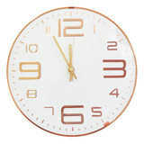 Reloj De Pared Analógico 30cm Diámetro, Vidrio Cóncavo 13105 Estructura Bronce Fondo Blanco