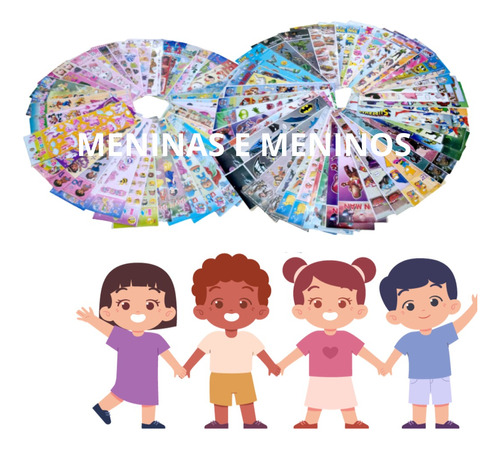 60 Cartelas Adesivo Infantil Sticker - Temas Variados