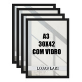  Quadro Moldura A3 30x42 Com Vidro Poster Certificado Kit 4
