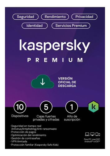 Antivirus Kaspersky Premium Para 10 Dispositivos Vig 1 Año