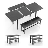 Mesa Extensible 4 A 6 Personas 2 Bancas Negra Gpl