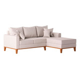 Sofá Beny Chaise 3 Lugares Linho Cru