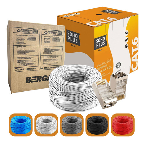 Cabo Rede Furukawa Cat6 Cftv 50m Preto +20 Conector Blindado