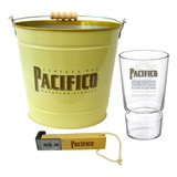 Pacífico Pack: 1 Cubeta + 1 Vaso + 1 Destapador De Madera Color Amarillo