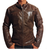 Chamarra De Piel Para Hombre Chaqueta Cuero Café Biker Slim