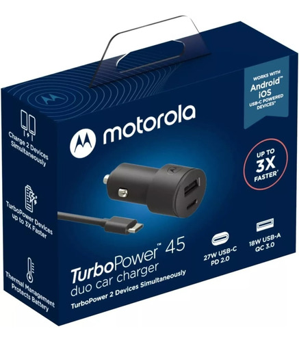  Cargador Auto 45w Turbo Power Dual Usb/tipo C Motorola 