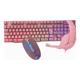 Kit Gamer Teclado Semi Mecânico +mouse E Headset Rosa Evolut