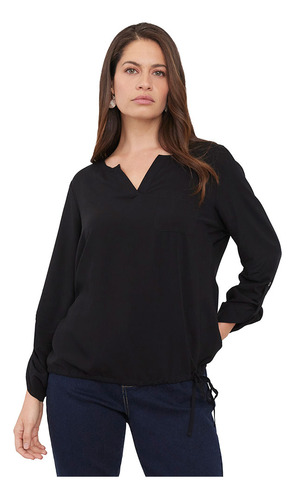 Blusa Mujer Manga 3/4 Roll Up Negro Corona