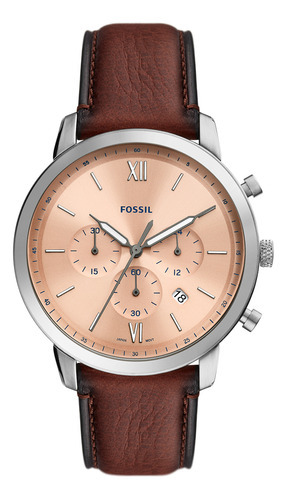 Reloj Hombre Fossil Fs5982 Neutra Color De La Correa Marrón Color Del Bisel Plateado Color Del Fondo Rosa