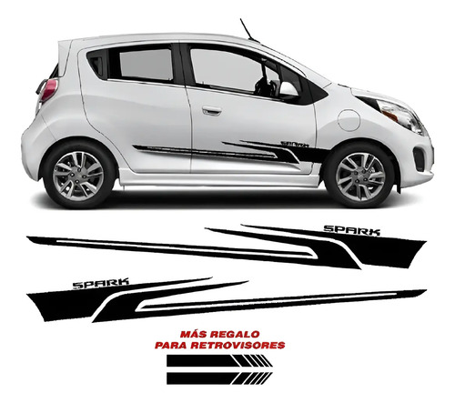 Stickers Lateral Para Chevrolet Spark Beat Ng Espejos 4 Pzs