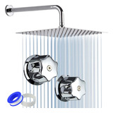 Regadera 20x20 Acero Inox Con Brazo De 50cm+kit De Manerales