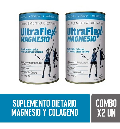 Pack 2 Ultraflex Magnesio Colágeno Hidrolizado En Polvo 420g