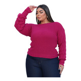 Blusa Feminina Manga Longa Bufante Trico Losango Plus Size