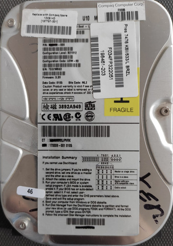 Hd Hard Disk 10gb Conexão Ide Pc Antigo Compaq Presario 