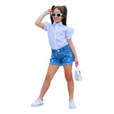 Camisa Blusa Infantil Manga Bufante Branco 01-02 Anos