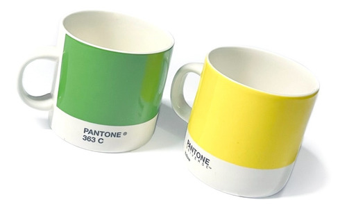 Set 2 Tazas Amarillo Y Verde Pantone 80ml Cerámica Espresso