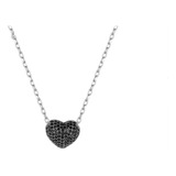 Collar De Plata 925 Con Dije De Corazón Con Piedras Negras