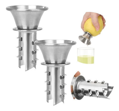 2 Espremedores Extrator Tubular Em Inox Suco Limão Laranja Cor Aço Inox