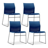 Kit 04 Cadeiras Fixa Preta Empilhável Conect Azul Marinho Cor Azul-marinho