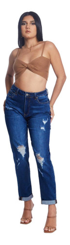 Most Wanted Jeans Dama Mom Destroyed Recto Diseño Colombiano