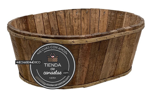 Caja De Madera Tipo Tina Grande Ovalada Braun Para Regalo