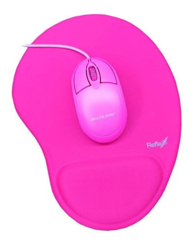 Kit Mouse Rosa Multilaser Pink - Mo304 + Mousepad Ergonômico