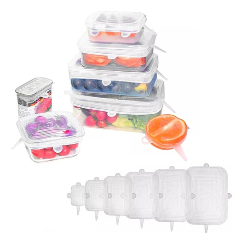 Kit 6 Tapas Silicona Reutilizables Ajustable Cuadrada Cocina