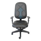Cadeira De Escritório Ecoflex Modelo Presidente Braço Regulável Gamer Ergonômica  Preto E Azul Com Estofado De Couro Sintético