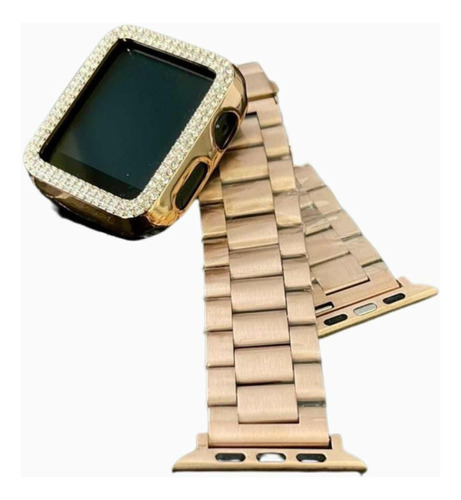 Correa Eslabón Para Apple Watch + Case Diamante Extensible