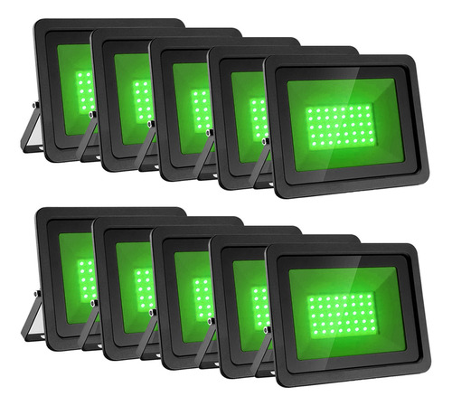 Kit 10 Refletor Led 50w Holofote Verde Bivolt A Prova Dagua