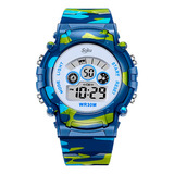 Reloj Infantil Led Niño Alarma Cronometro Militar Camuflaje Contra Agua Co1015 Color De La Correa Azul