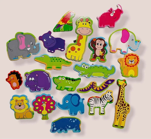 Set Figuras Animales Didáctico  Madera Magnéticos Educativos