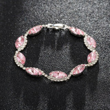 Pulseira Prateada Strass Rosa Festa Luxo Madrinha Fashion