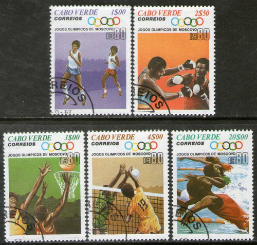 Cabo Verde 5 Sellos Usados Olimpíadas De Moscú Año 1980