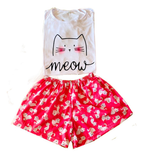 Pijama Animado Mujer Modelo Gatito Meow - Talles 36 Al 50