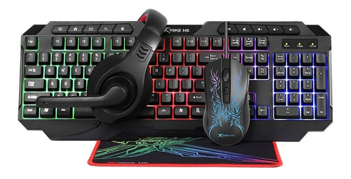 Combo Gamer 4 En 1 Xtrike Me Teclado Mouse Audifono Alfombra