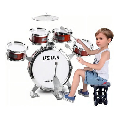 Batería De Juguete Wincheers Roja Para Niños 2-4 Años Con Platillos Y Baquetas