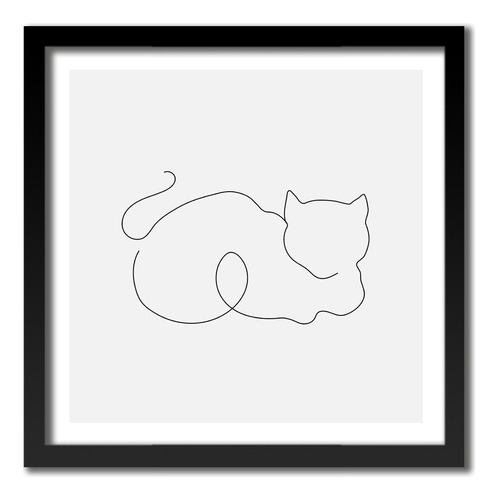 Quadro Minimalista Gato 33x33 Sala Quarto Moldura Caix Vidro