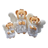 Urso Anjo De Pelúcia Branca Trio De Ursinhos Anjo Para Nicho