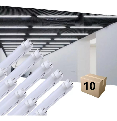 Kit 10 Lâmpadas Led Tubular 6500k 40w 240cm Liga 1 Lado