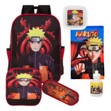 Mochila Infantil Masculina Preta Naruto Com Lancheira Barata