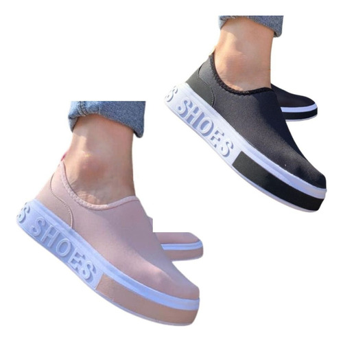 Kit 2 Tenis Meia Shoes Calce Facil Slip On Sneaker Feminino