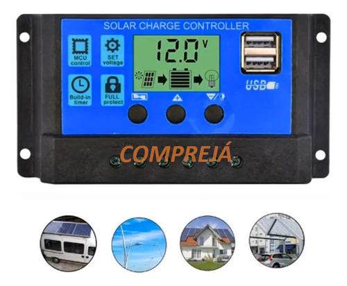 Controlador Painel Solar Carga Usb Display Lcd 60a Pmw