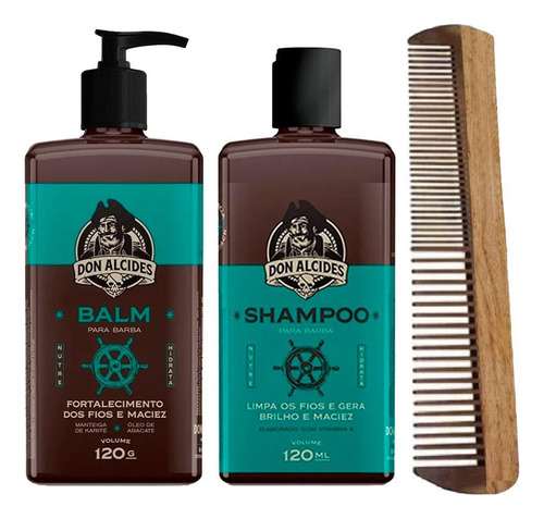 Kit Balm E Shampoo Barba Calico Jack + Pente Don Alcides