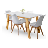 Juego Comedor Nórdico Mesa Madera 140x80 + 4 Sillas Tulip