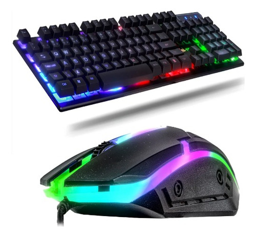 Kit Gamer Teclado Led Rgb Teclas Laser + Mouse Usb Retro