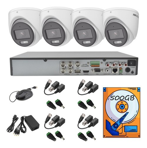 Kit Cctv 4 Cámaras 5mp Domo Colorvu Audio Baluns / 500gb 