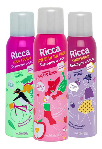 Shampoo A Seco Ricca 150ml Fragâncias Menta Maçã Berries