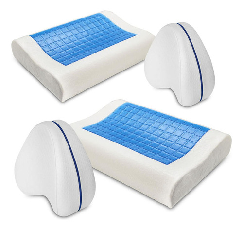 Set X4: 2 Almohadas Con Gel +2 Almohadas Ortopédica De Apoyo